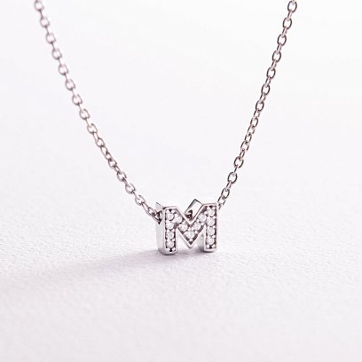 Срібне кольє з літерою "М" з фіанітами 1103 М