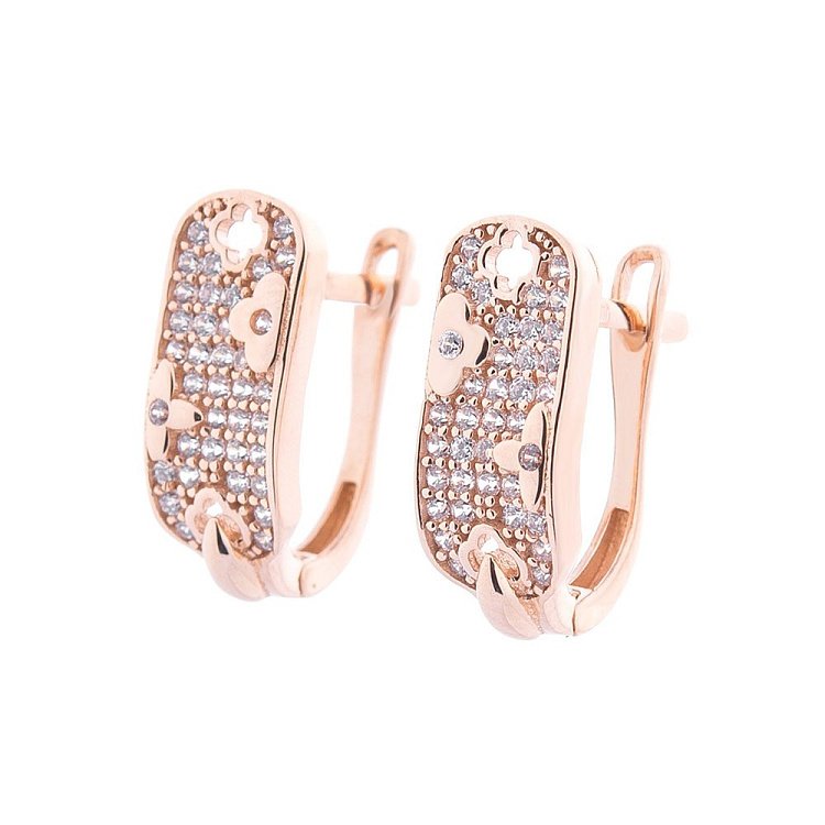 Золоті сережки з конюшиною (фіаніт) с06232 від ювелірного магазину Онікс