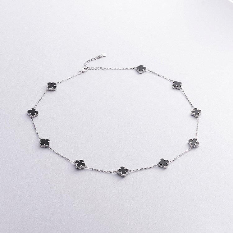 Срібне кольє "Конюшина" (онікс) 181278 від ювелірного магазину Онікс