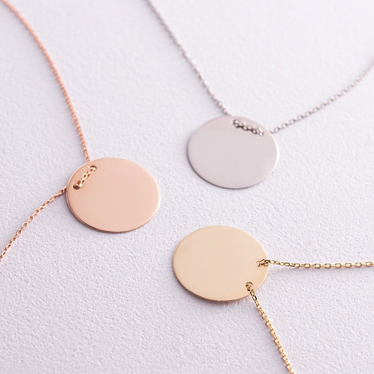 Кольє "Монетка" у жовтому золоті (можливе гравіювання) кол02281 від ювелірного магазину Онікс - 2