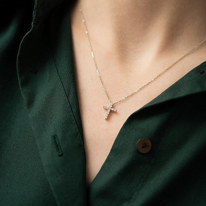 Золоте кольє "Хрестик" з діамантами 738331121 №9