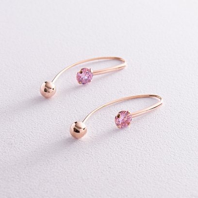 Золотые серьги "Вдохновение" с розовыми фианитами с08141 №2