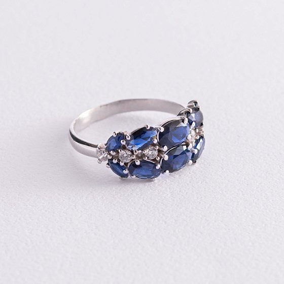 Серебряное кольцо с синтетическими сапфирами и фианитами 1370/1р-NSPH №4