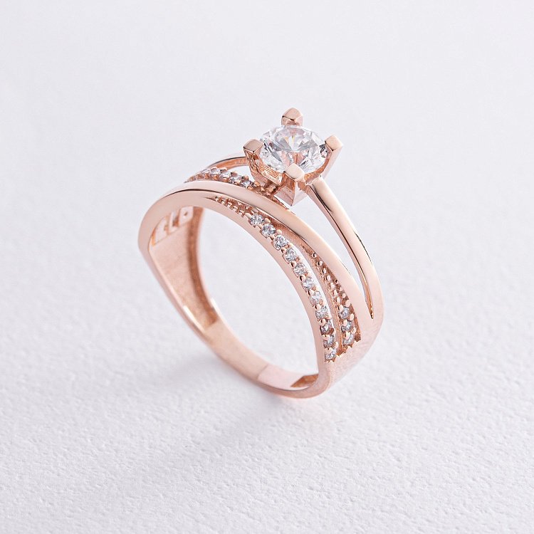 Золота каблучка з фіанітами к07021 - 2 Золота каблучка з фіанітами к07021 від ювелірного магазину Онікс - 2