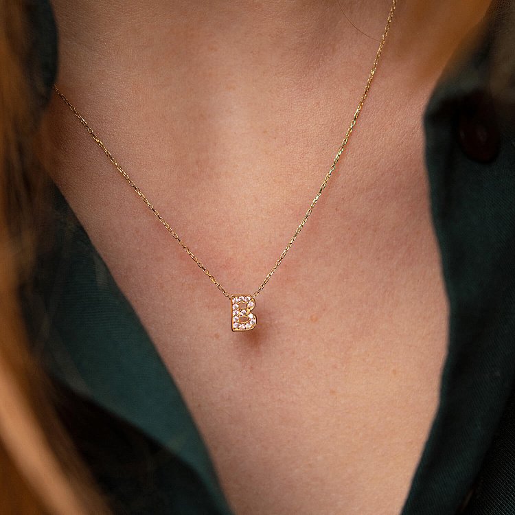 Кольє з буквою "В" в жовтому золоті (фіаніти) кол01165В від ювелірного магазину Онікс - 6