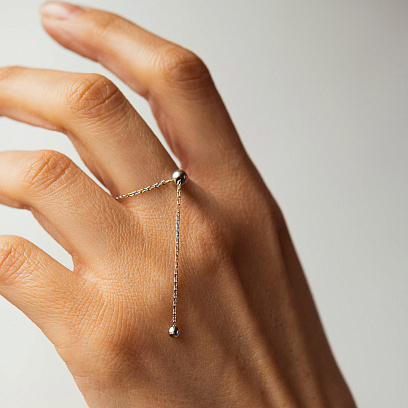 Каблучка "Кулька на ланцюжку" у білому золоті к08112 №3