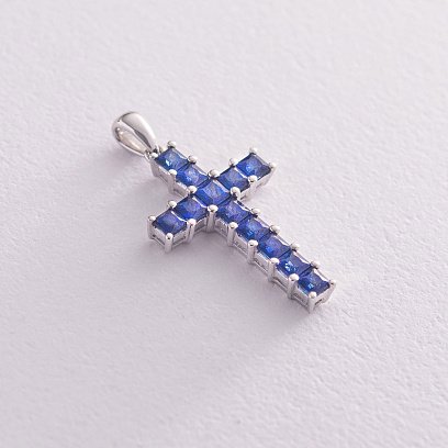 Золотий хрестик з синіми сапфірами п216