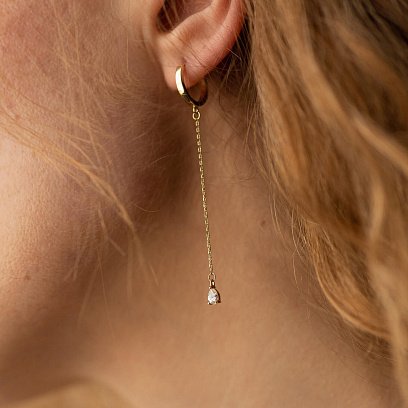 Сережки - кільця "Крапельки" з фіанітами (жовте золото) с08352 №8