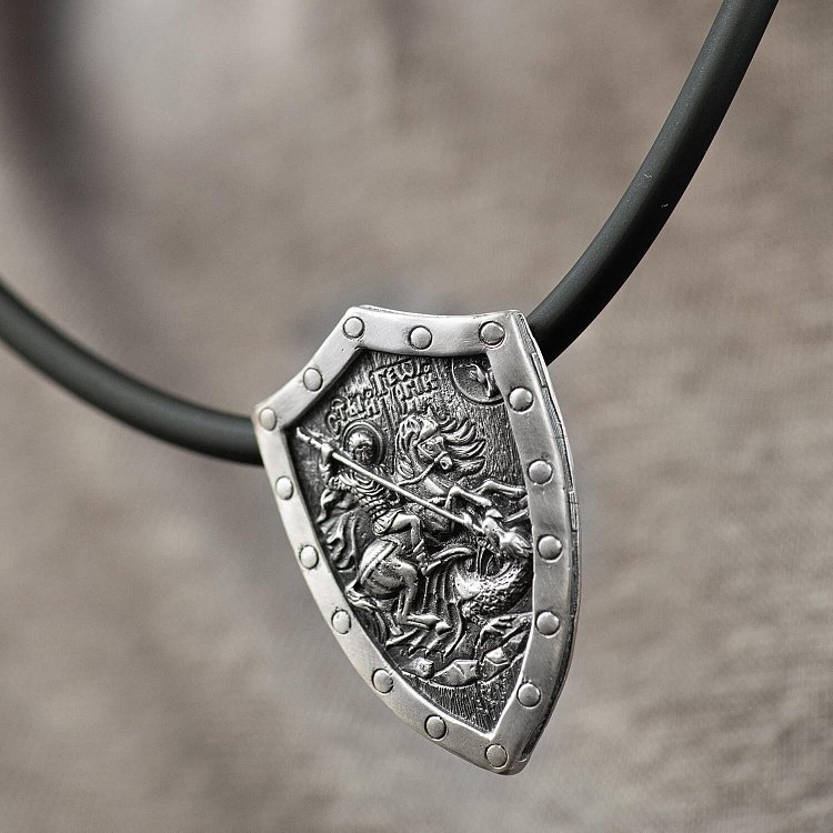 Серебряный кулон - щит "Георгий Победоносец" 026 от ювелирного магазина Оникс - 9