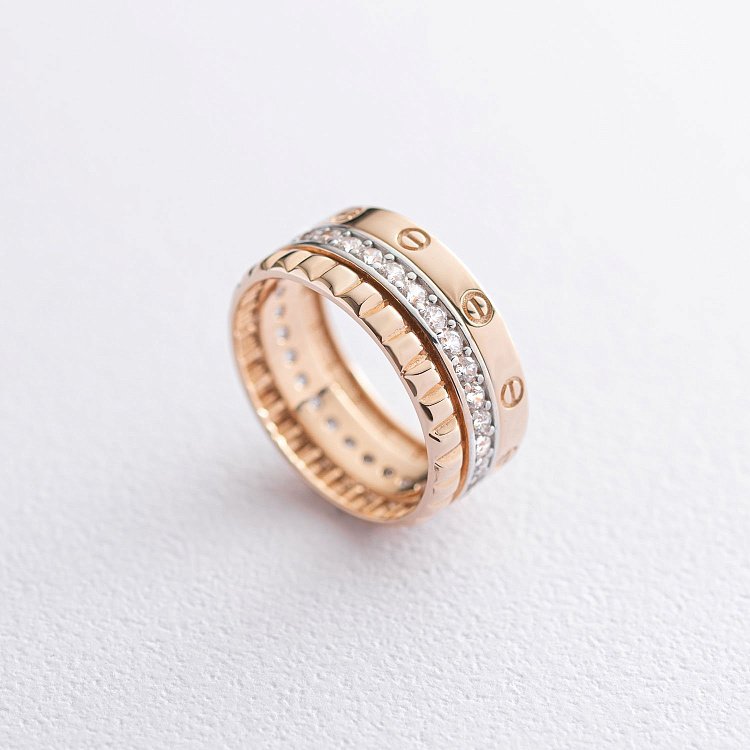 Золотое кольцо с белыми фианитами к06643 от ювелирного магазина Оникс - 2