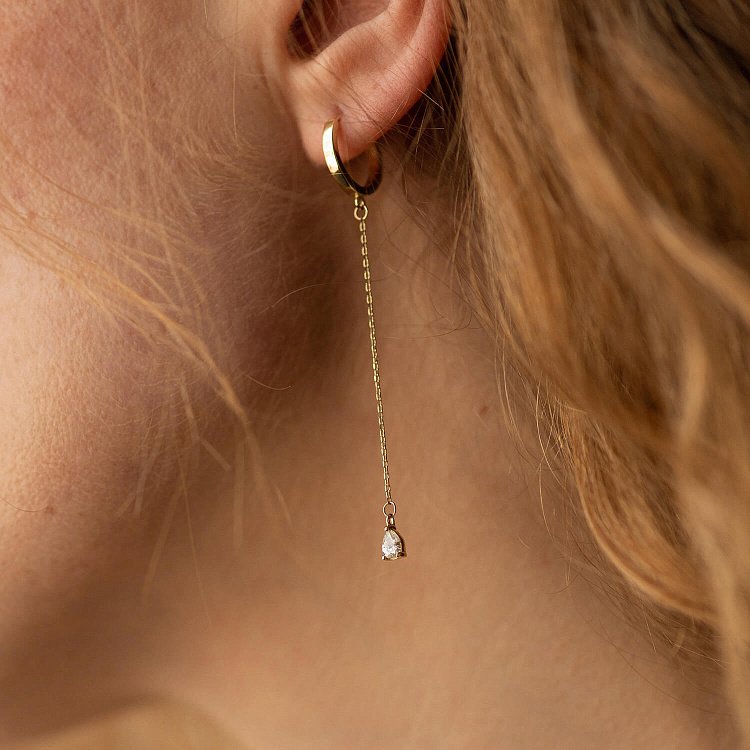 Сережки - кільця "Крапельки" з фіанітами (жовте золото) с08352 від ювелірного магазину Онікс - 8