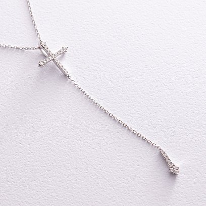 Золоте кольє - краватка "Хрестик" з діамантами колб0066ca №4