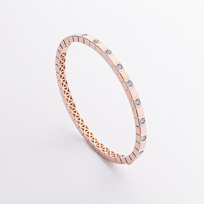 Жесткий золотой браслет "Кубики" (фианиты) б05615