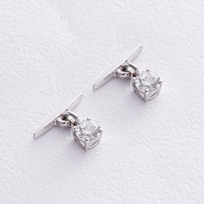 Серьги - пусеты "Эстер" в белом золоте (фианиты) с08597