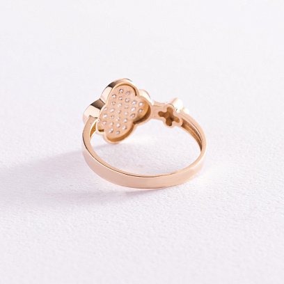 Кольцо "Клевер" в желтом золоте (фианиты) к06989 №3