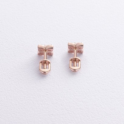 Сережки - пусети "Конюшина" з фіанітами (червоне золото) с09049 №3