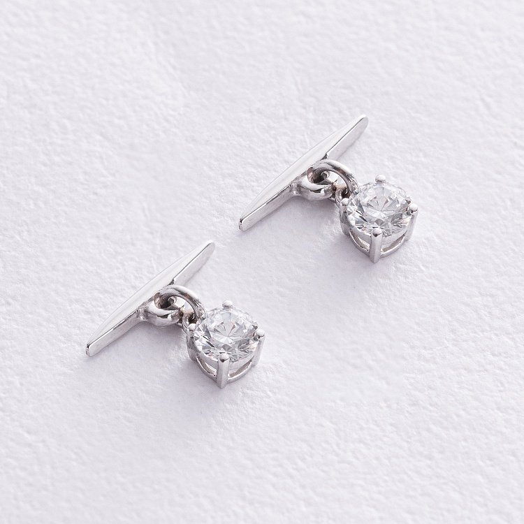 Серьги - пусеты "Эстер" в белом золоте (фианиты) с08597 от ювелирного магазина Оникс