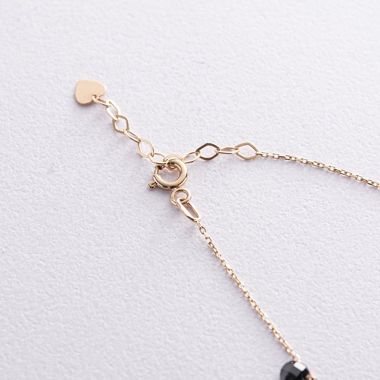 Золотой браслет "Сердечки и монетка" на ногу (черные фианиты) б04796 от ювелирного магазина Оникс - 9