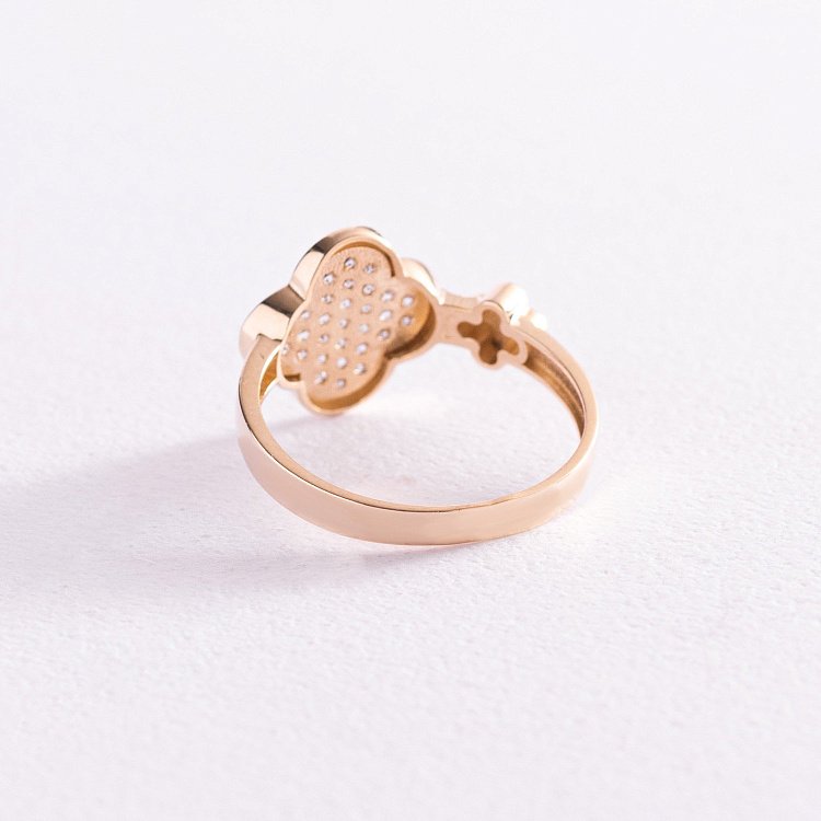 Кольцо "Клевер" в желтом золоте (фианиты) к06989 от ювелирного магазина Оникс - 2