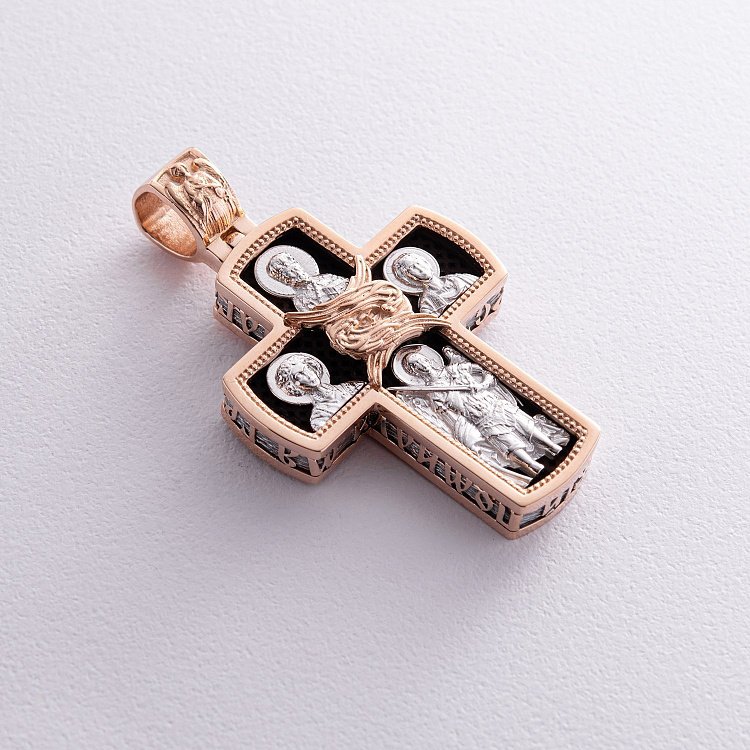 Чоловічий православний хрест "Розп'яття" з ебенового дерева та золота п00225 від ювелірного магазину Онікс - 3