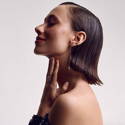 Сережки - пусети "Margo" з кульками на ланцюжку (біле золото) с08242 №7