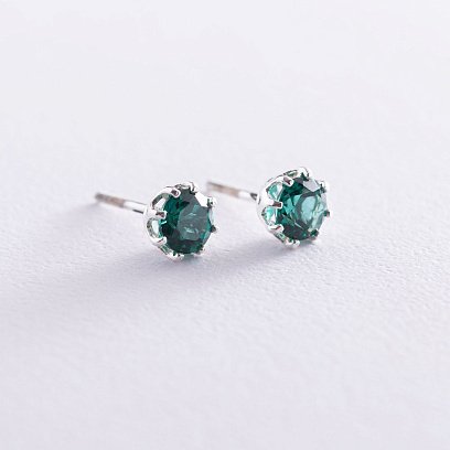 Серебряные серьги - пусеты (синт. турмалин) 122821