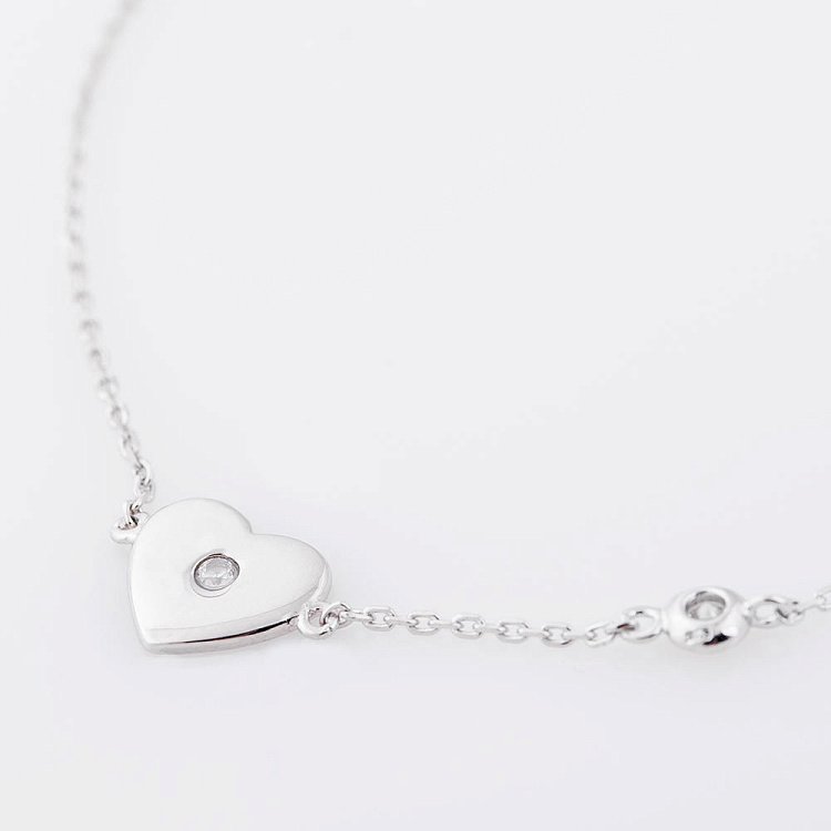 Серебряный браслет "Сердце с фианитом" 141115 от ювелирного магазина Оникс - 2