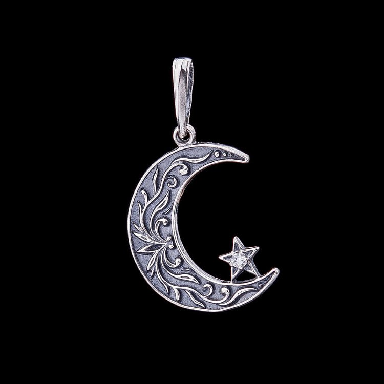 Срібна підвіска "Місяць із зірочкою" з фіанітом 131403 від ювелірного магазину Онікс