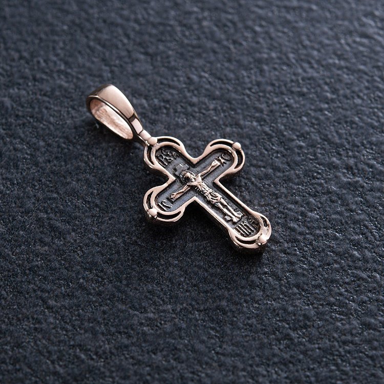 Золотий хрестик з розп'яттям (чорніння) п02992 від ювелірного магазину Онікс - 2