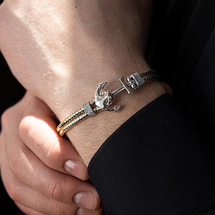 Золотий браслет "Якір" з фіанітами б02742 від ювелірного магазину Онікс - 5