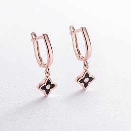 Серьги "Клевер" в красном золоте (эмаль) с08487