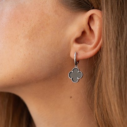 Срібні сережки "Конюшина" (онікс) 123368 №4