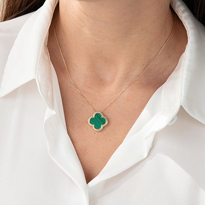 Золоте кольє "Конюшина" з малахітом кол01879 №2