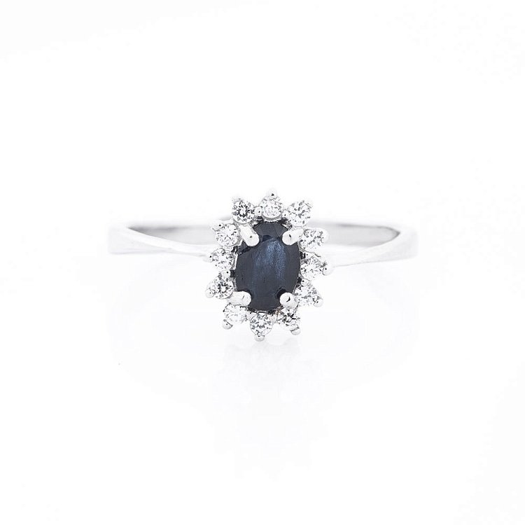 Помолвочное серебряное кольцо (сапфир, фианиты) 111480 от ювелирного магазина Оникс - 2