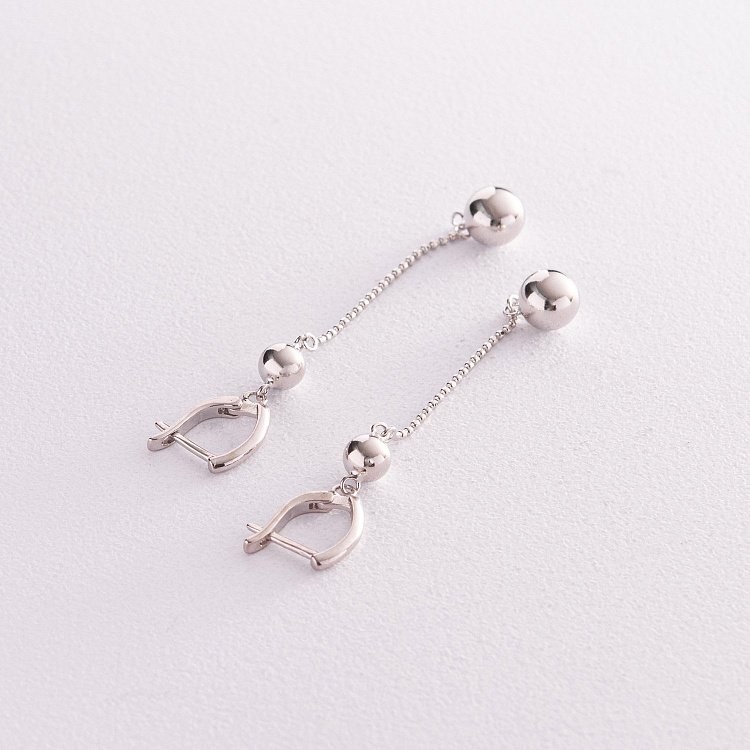 Срібні висячі сережки з кульками 123261 від ювелірного магазину Онікс - 2