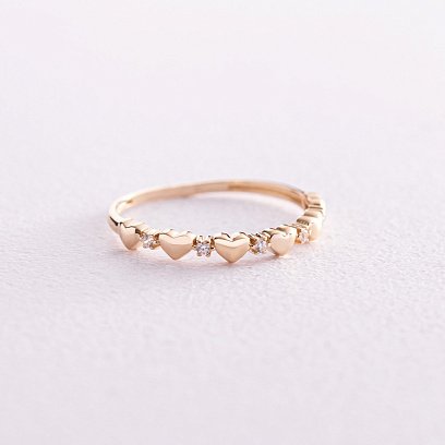 Кольцо "Сердечки" с фианитами (желтое золото) к07113