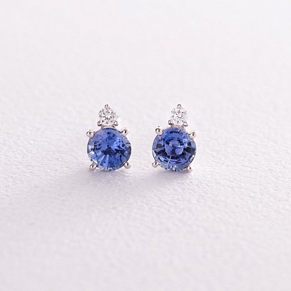 Золотые серьги - пусеты с бриллиантами и сапфирами сб0408nl