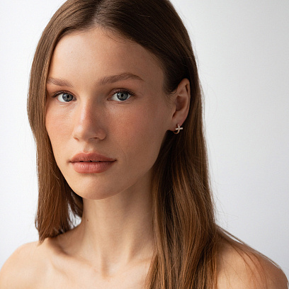 Сережки - кільця "Хрестики" з фіанітами (червоне золото) с09195 №2