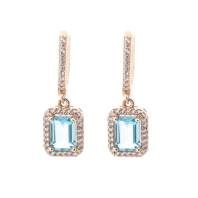 Золота каблучка з блакитним топазом і фіанітами к04636 від ювелірного магазину Онікс - 5