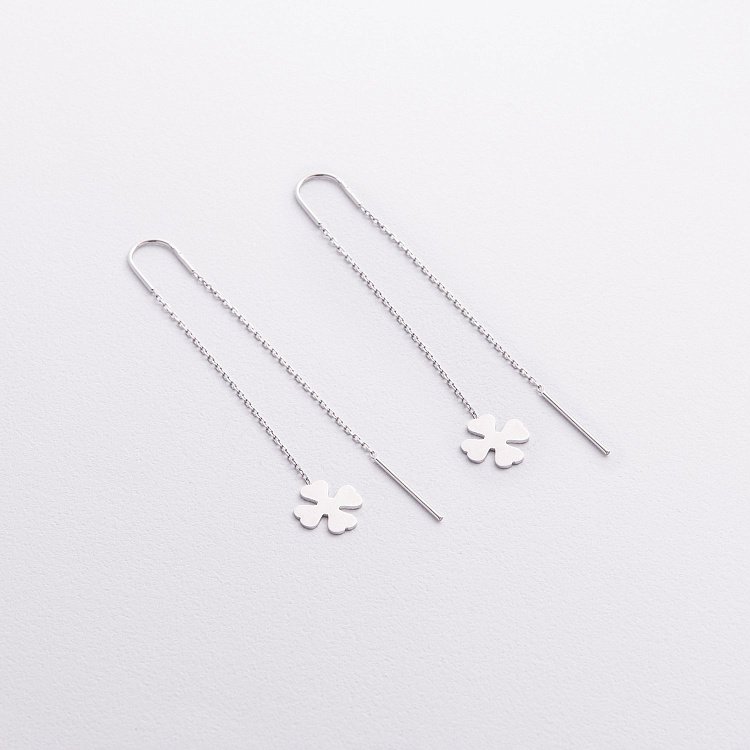 Золотые серьги - протяжки "Клевер" с08065 Золотые серьги - протяжки "Клевер" с08065 от ювелирного магазина Оникс