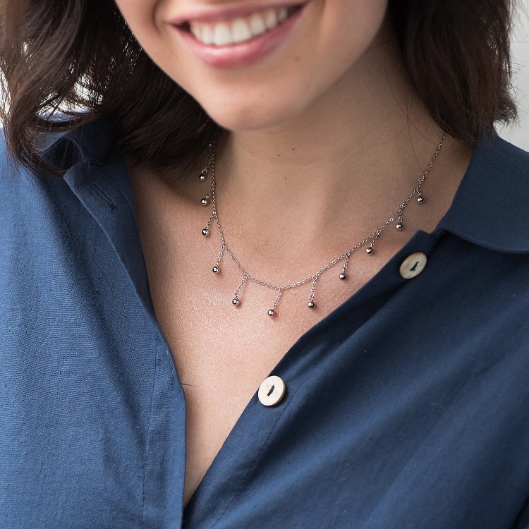 Серебряное колье "Шарики" 18885 от ювелирного магазина Оникс - 4