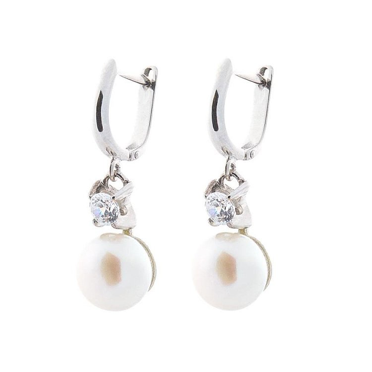 Золотые серьги с культ. пресн. жемчугом и фианитами с02893ф от ювелирного магазина Оникс - 2