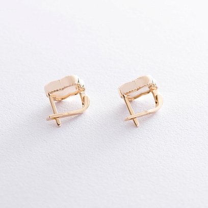 Сережки "Конюшина" в жовтому золоті (перламутр) с06900 №5