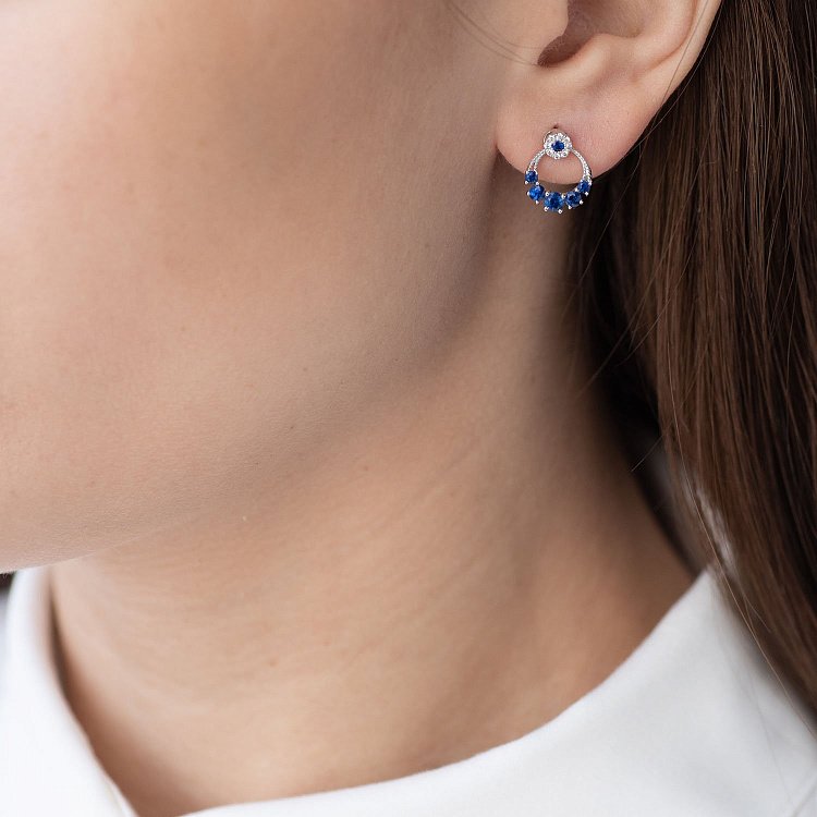 Золотые серьги - пусеты с бриллиантами и сапфирами сб0322lg от ювелирного магазина Оникс - 2