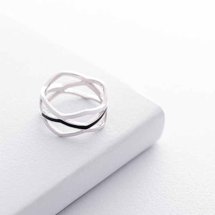 Срібний перстень "Геометрія" з емаллю 112084 від ювелірного магазину Онікс