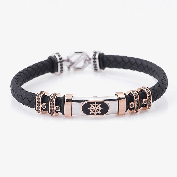 Каучуковый браслет с золотыми вставками и фианитами б02741 от ювелирного магазина Оникс - 1