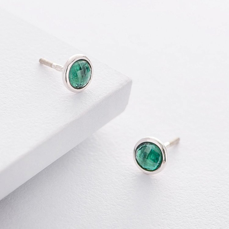 Срібні сережки-пусети (синтетичний турмалін) 122169 від ювелірного магазину Онікс