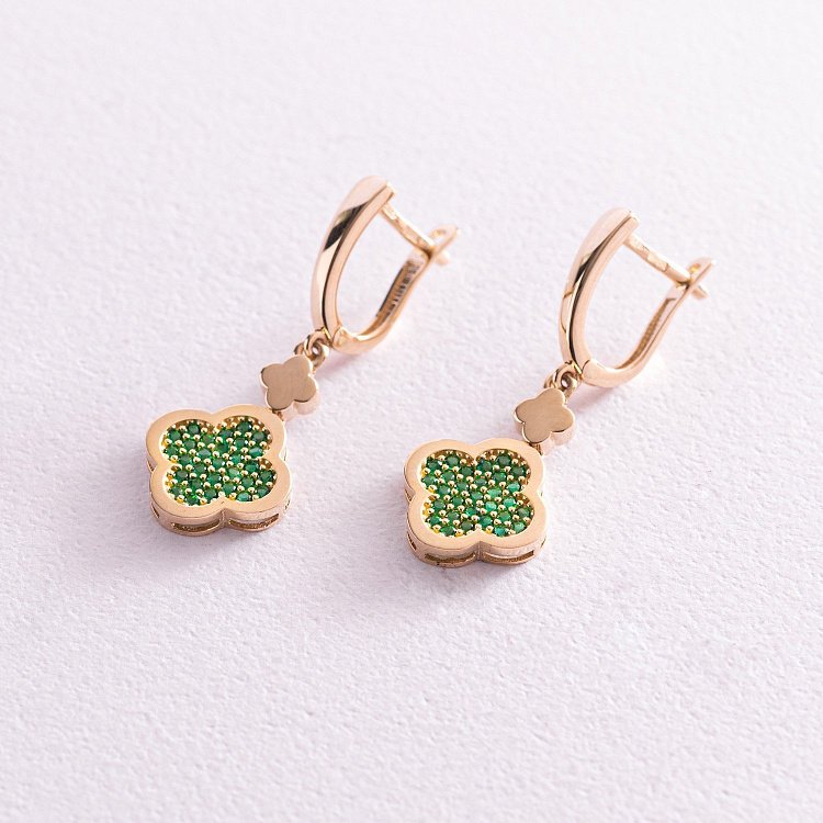 Сережки "Конюшина" в жовтому золоті (фіаніти) с07781 від ювелірного магазину Онікс - 2