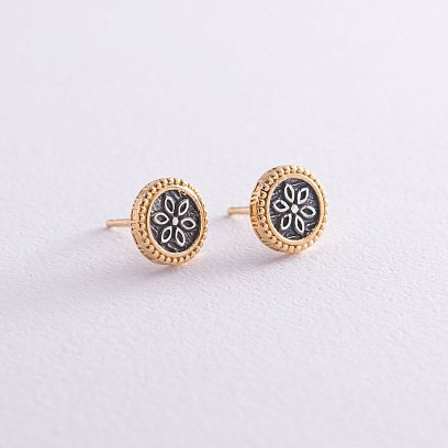 Сережки - пусети "Квіточки" в сріблі (позолота, чорніння) 122773