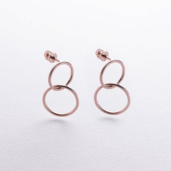 Серьги-пусеты "Кольца" в красном золоте с08894 №2